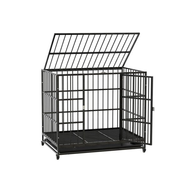 Fanno-Dog Cage Crate Large Puppy Cat Anti-Bite Pet Kennel Wheels w/Tray Metal