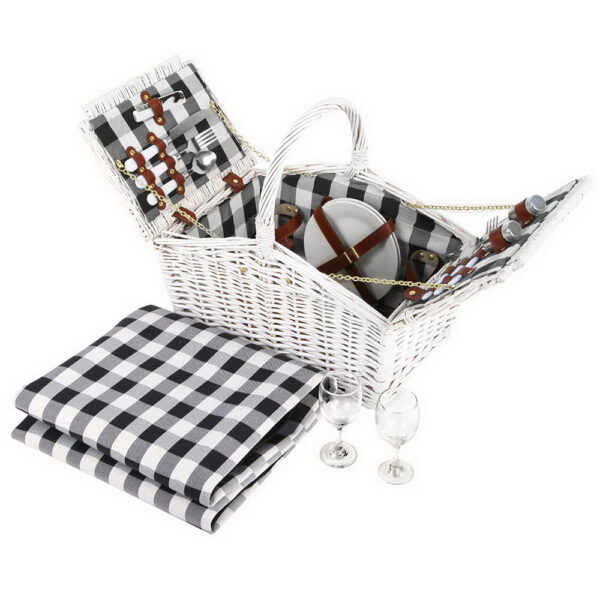 Fanno-2 Person Picnic Basket Set with Blanket Cutlery Plates Wine Glasses Outdoor Fun