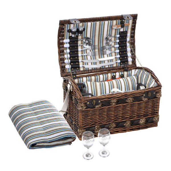 Fanno-4 Person Picnic Basket Set with Blanket Cutlery Wine Glasses and Accessories