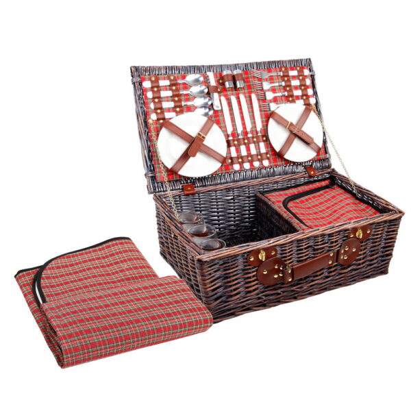 Fanno-4 Person Picnic Basket Set with Insulated Cooler Blanket and Cutlery for Outdoor Fun