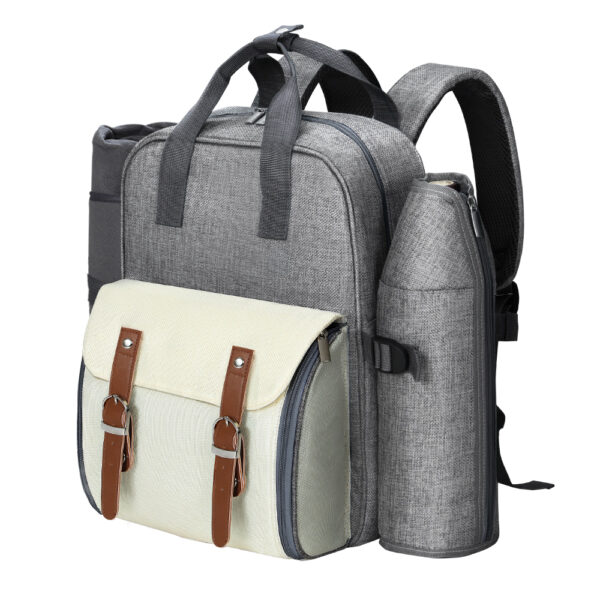 Fanno-4 Person Picnic Backpack Set with Insulated Cooler Bag and Blanket Grey