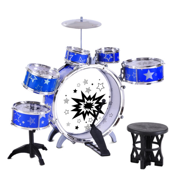 Fanno-Kids 8 Piece Drum Set with Stool for Music Talent Development Blue Color