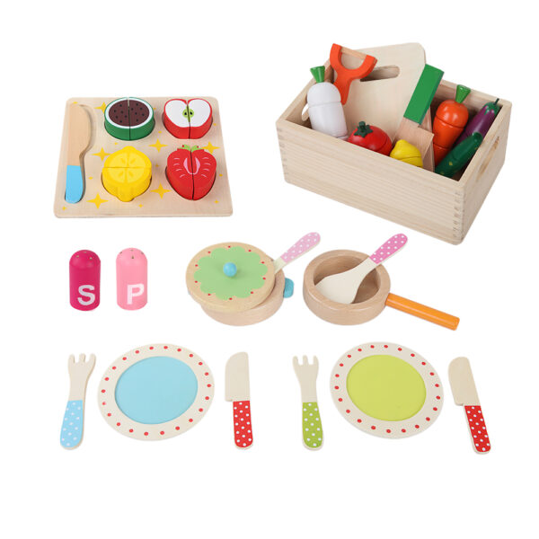 Fanno-Wooden Kitchen Playset 29-Piece Pretend Play Food Utensils for Kids Age 3+