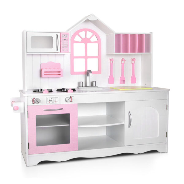 Fanno-Princess Kitchen Play Set for Kids Wooden Cooking Toy with Storage and Accessories