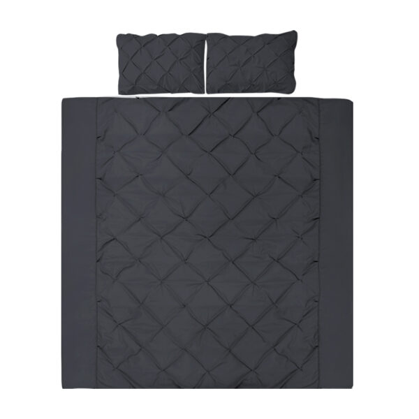 Fanno-3-Piece Diamond Pintuck Duvet Set Soft Microfibre Bedding Queen Size Black