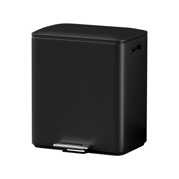 Fanno-Dual Compartment Pedal Bin 40L Black Stainless Steel Waste Recycle Garbage Bin