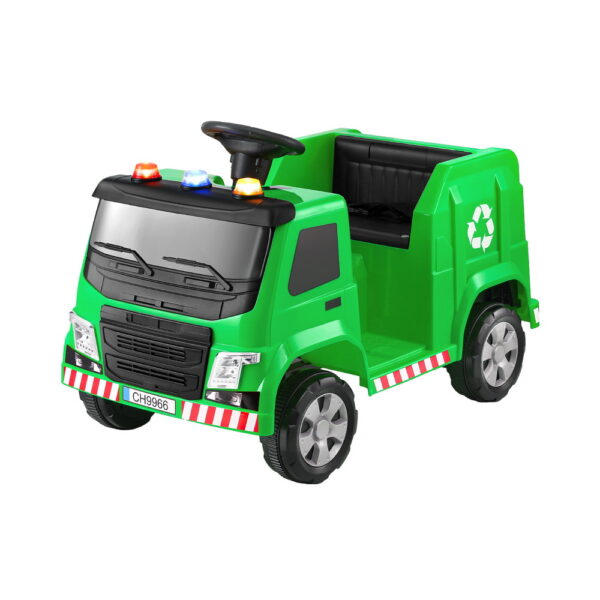 Fanno-Kids Ride On Car Garbage Truck Police Light 12V Electric Toys Cars Green