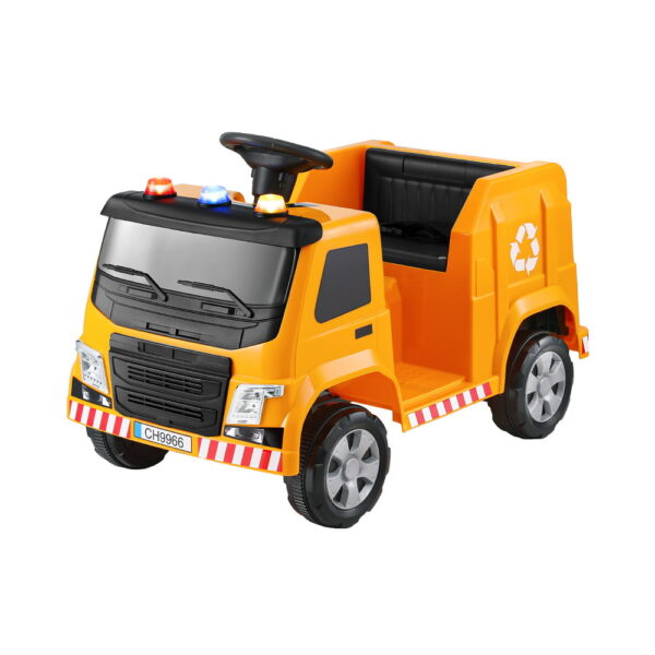 Fanno-Kids Ride On Car Garbage Truck Police Light 12V Electric Toys Cars Yellow