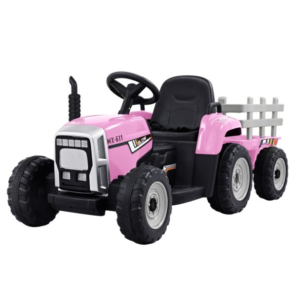 Fanno-Kids Electric Ride On Tractor Toy with Music and Detachable Trailer Pink