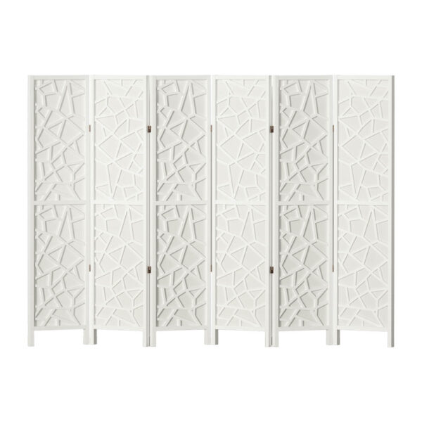 Fanno-Room Divider Screen 6 Panel Foldable Pine Wood Privacy Partition White 244x170cm