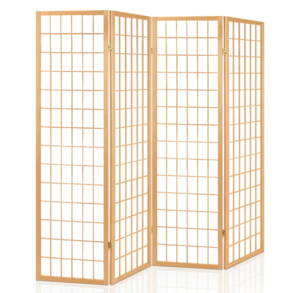 Fanno-4 Panel Room Divider Screen for Privacy and Space Management Natural Finish