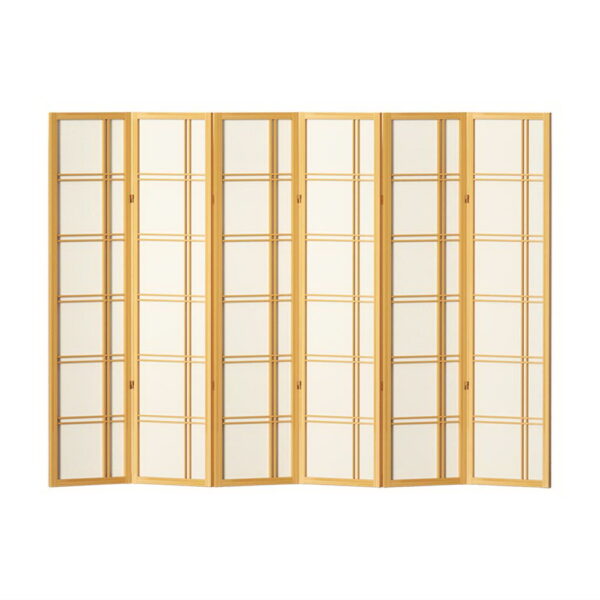 Fanno-Room Divider Screen 6 Panel Foldable Pine Wood Eco-Friendly Privacy Partition Natural