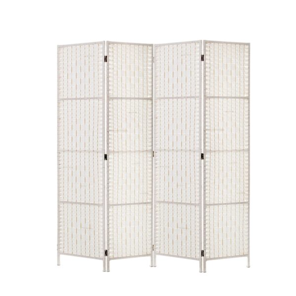 Fanno-4 Panel Room Divider Screen Solid Wood Eco-Friendly Foldable Design White 163x170cm