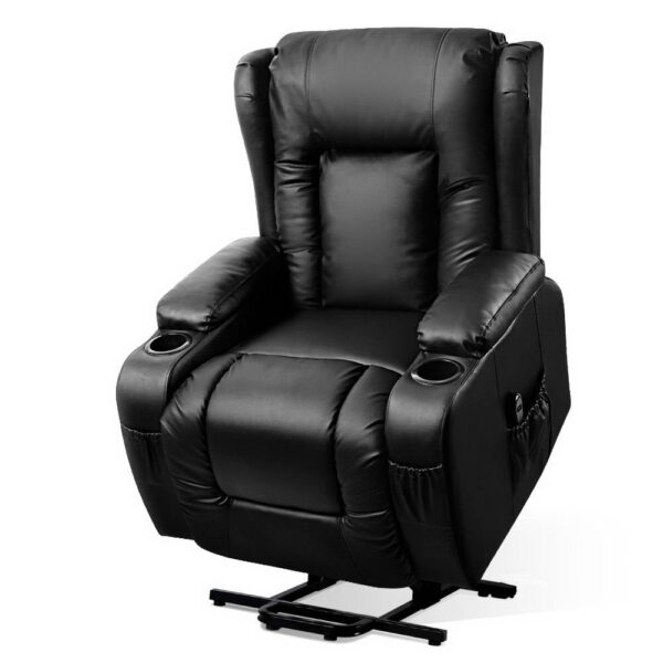 Fanno-Massage Recliner Chair with Lift Assist Heated Massage PU Leather Black