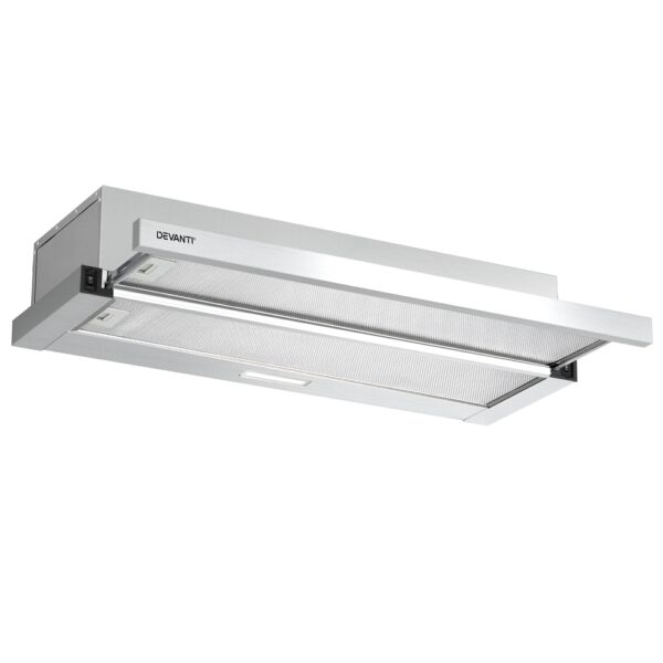 Fanno-90cm Slide Out Range Hood Stainless Steel Powerful Extraction LED Lights Grease Filter