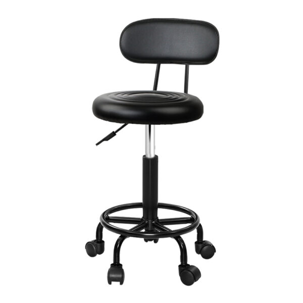 Fanno-Salon Stool with Backrest Adjustable Height PU Leather 360 Degree Rotatable Black