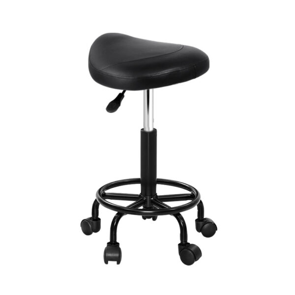 Fanno-Salon Stool Adjustable Height PU Leather Saddle Seat with Wheels and Footrest