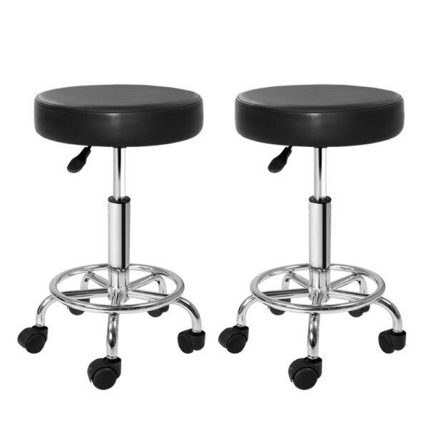 Fanno-Salon Stool Adjustable Height Round Swivel Chair PU Leather Black for Beauty Salon