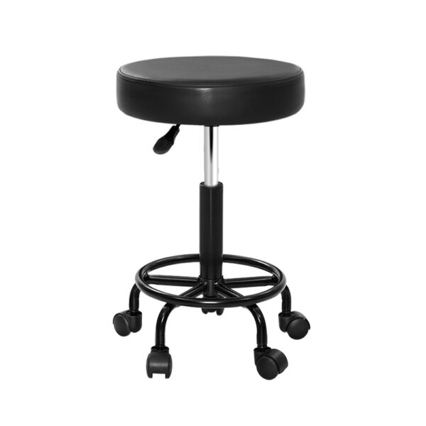 Fanno-Salon Stool Adjustable Height PU Leather Round Seat with Wheels for Comfort