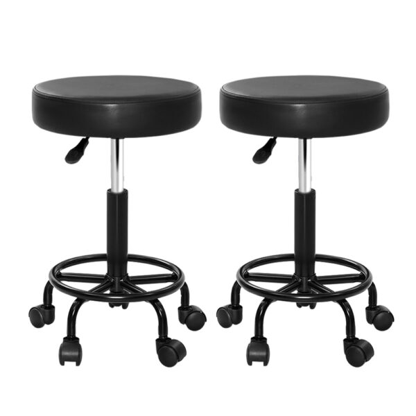 Fanno-Salon Stool Adjustable Height PU Leather Round Seat 360 Rotatable Black 2 Pack