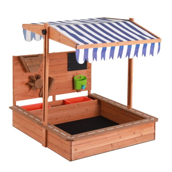 Fanno-Kids Sandpit Wooden Canopy Sandbox With Cover Funnel Outdoor Toys 110cm