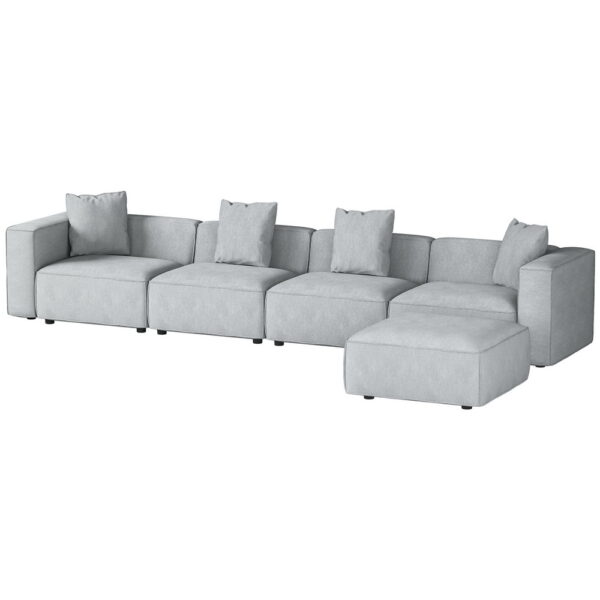 Fanno-Modern 5-Seater Modular Sofa Grey Soft Linen Upholstery High Resilience Foam