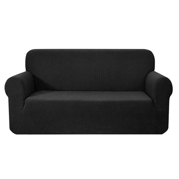 Fanno-Stretchable Sofa Cover for 3 Seater Couch Black Polar Fleece Easy Fit Washable