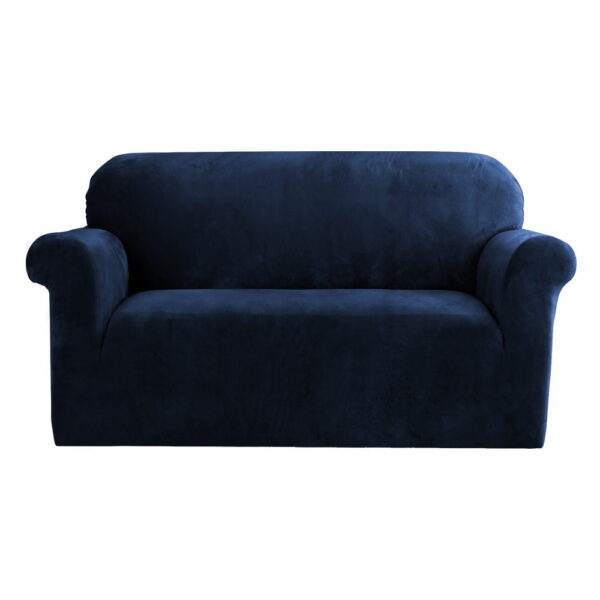 Fanno-Velvet Sofa Cover 2 Seater Stretchable Machine Washable Anti-Slip Sapphire Color