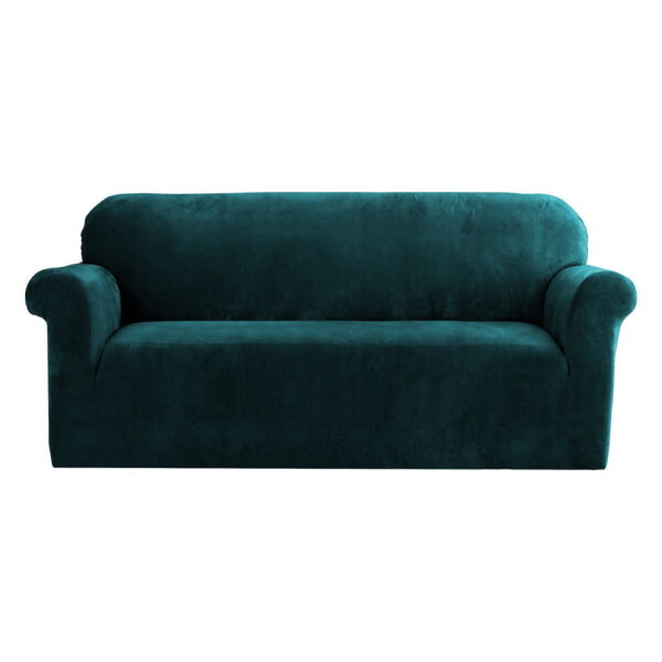 Fanno-Stretchable Velvet Sofa Cover for 3 Seater Couch in Agate Green Color