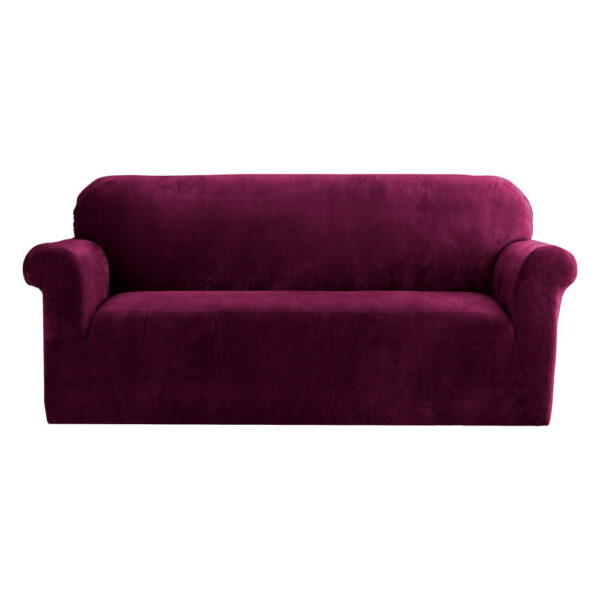 Fanno-Stretchable Velvet Sofa Cover 3 Seater Ruby Red Machine Washable Anti-Slip