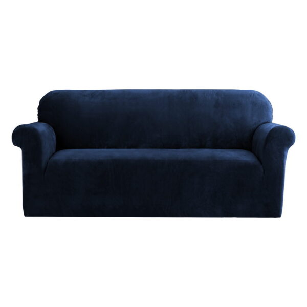 Fanno-Stretchable Velvet Sofa Cover for 3 Seater Furniture Protection in Sapphire Color