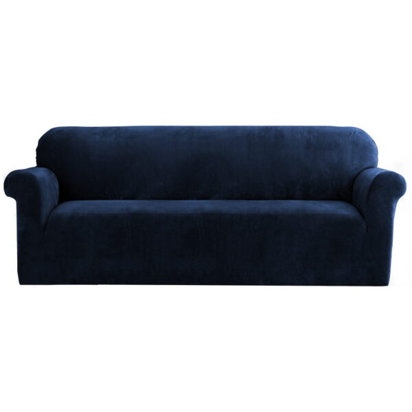 Fanno-Velvet Sofa Cover 4 Seater Stretchable Machine Washable Anti-Slip Sapphire Color