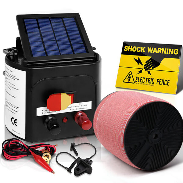 Fanno-5km Solar Electric Fence Energiser with Polytape and Warning Signs for Livestock