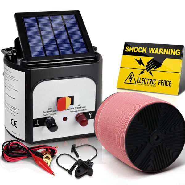 Fanno-Solar Electric Fence Energiser 8km with Polytape and Warning Signs for Livestock