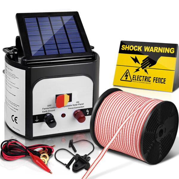 Fanno-Solar Electric Fence Energiser 8KM with Polytape Insulators and Warning Signs