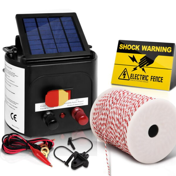 Fanno-Solar Electric Fence Energiser 5km with 500m Polywire and Insulators for Livestock