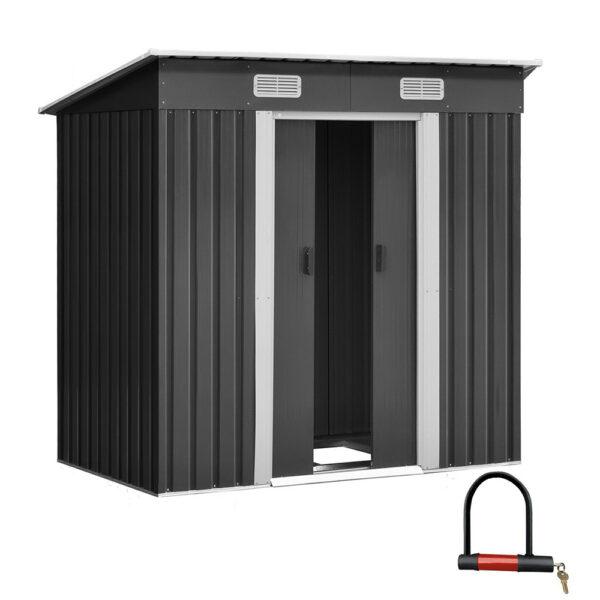 Fanno-Metal Garden Shed 1.94x1.21M Outdoor Storage Tool Steel with Sliding Doors