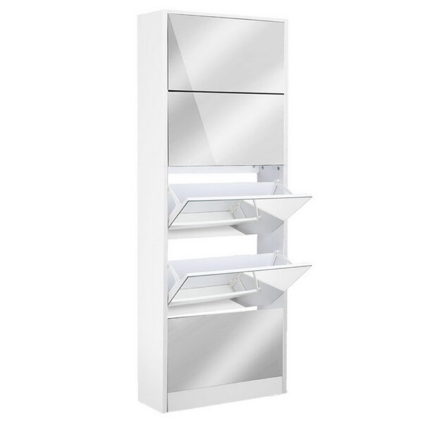 Fanno-Shoe Cabinet with Full-Length Mirror Stylish Storage for 25 Pairs of Shoes White