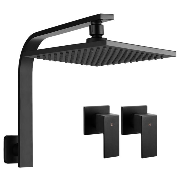 Fanno-Shower Set with 8 Inch Rain Shower Head and Brass Taps Matte Black Finish