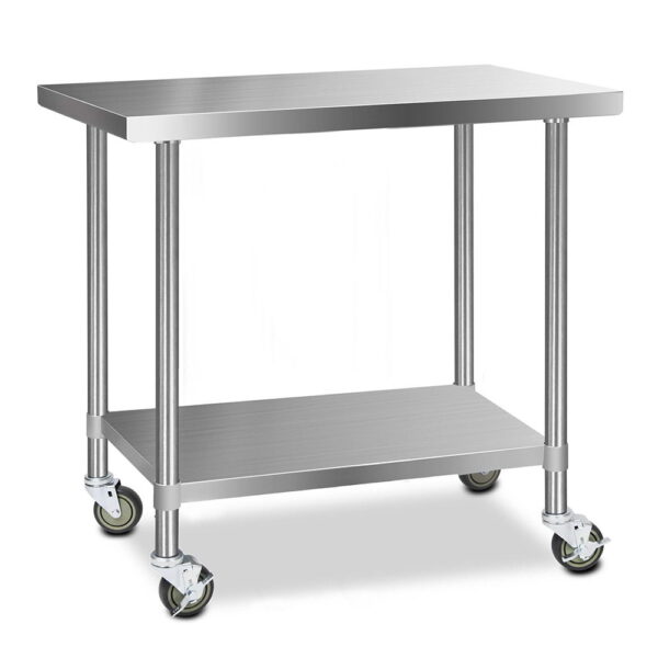 Fanno-Stainless Steel Kitchen Bench with Wheels Adjustable Height Storage 304 Grade