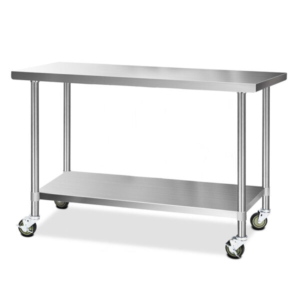 Fanno-Stainless Steel Kitchen Bench with Wheels Adjustable Height Storage 304 Grade