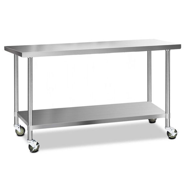 Fanno-Stainless Steel Kitchen Bench with Wheels Adjustable Height Storage 304 Grade