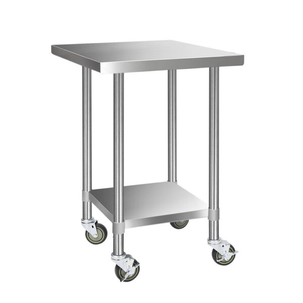 Fanno-Stainless Steel Kitchen Work Top with Wheels Adjustable Height Heavy Duty Bench