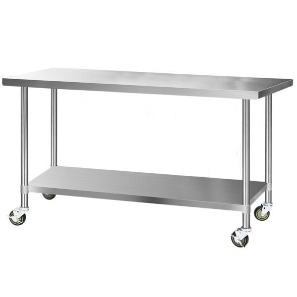 Fanno-Stainless Steel Kitchen Work Top with Wheels Adjustable Height Heavy Duty Bench