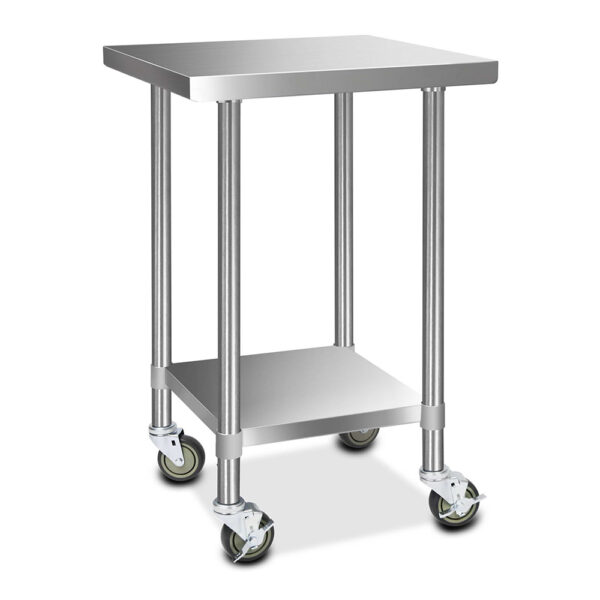 Fanno-Stainless Steel Kitchen Bench with Wheels Adjustable Height and Storage Space