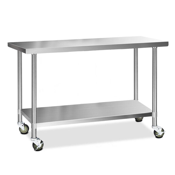 Fanno-Stainless Steel Kitchen Bench with Wheels Adjustable Height and Lockable Castors