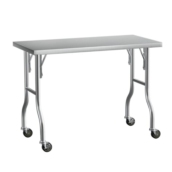 Fanno-Stainless Steel Kitchen Bench with Wheels Foldable Legs Heavy Duty 122x61CM