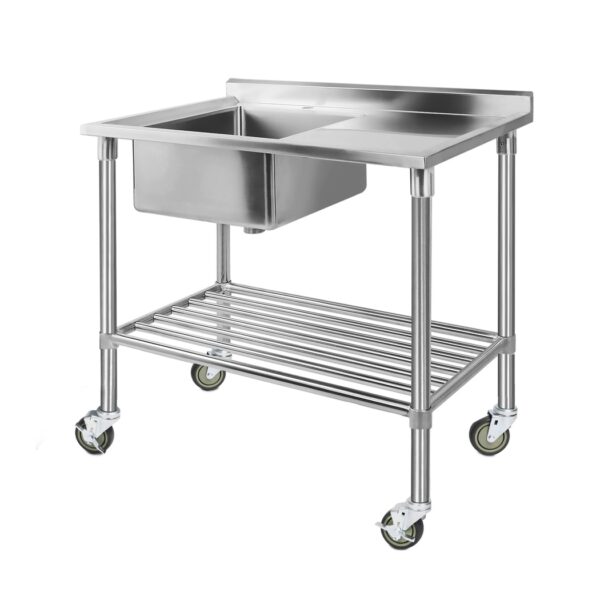 Fanno-Stainless Steel Kitchen Bench with Wheels Adjustable Shelf and Feet 304 Grade