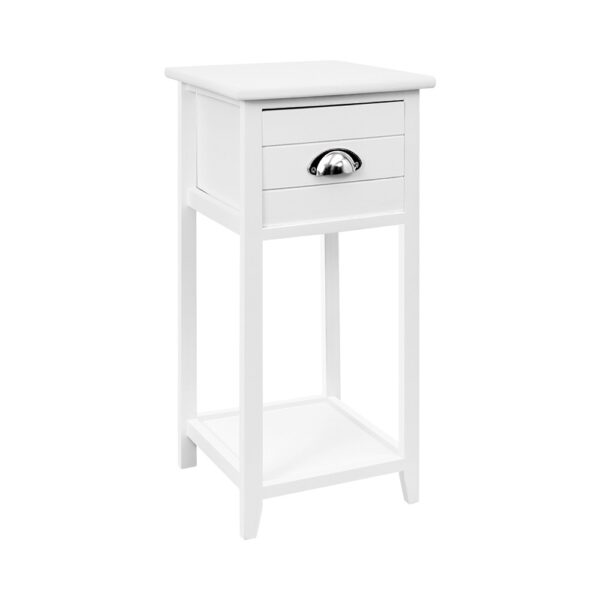 Fanno-Vintage Bedside Table with Drawer and Shelf Eco-Friendly White Paulownia MDF