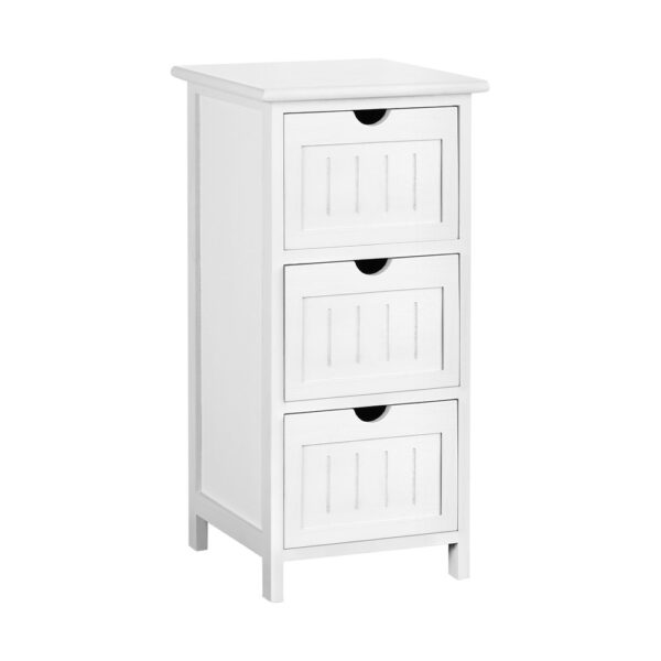 Fanno-Storage Cabinet 3 Drawer Bedside Table White Durable Lightweight Easy Clean